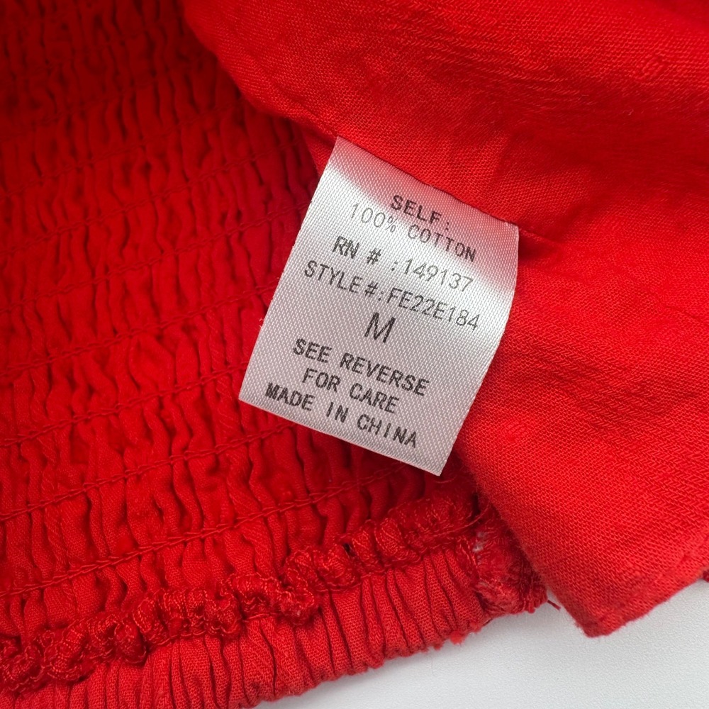 Fashion On Earth Red Swiss Dot Lace Trim Smocked Crop Top Womens Medium - Picture 4 of 4